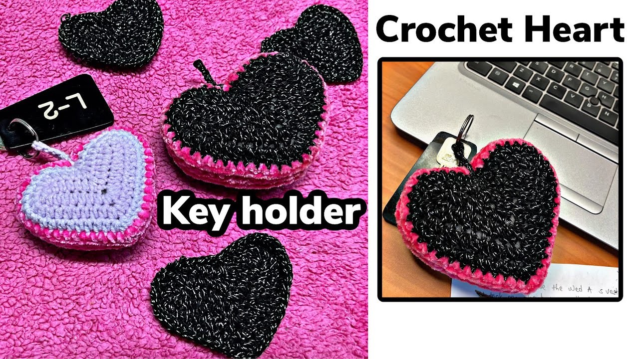 Quick and easy valentine crochet Heart key holder tutorial