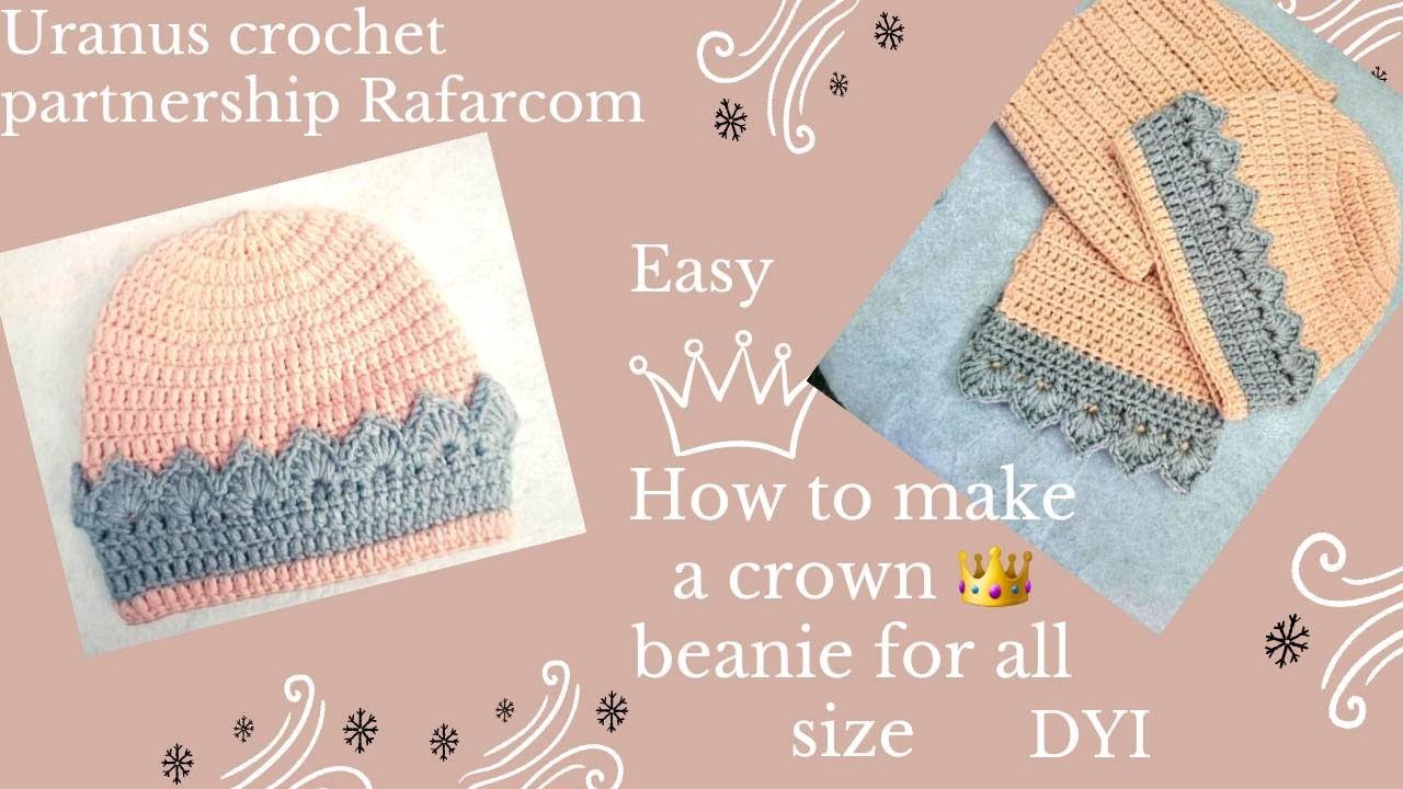 Right hand How to make a crochet crown beanie for all sizes