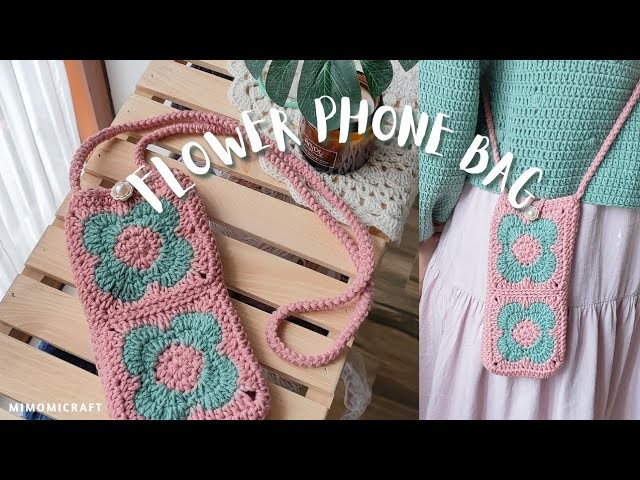 Tutorial Tas Rajut Hp | How to Crochet Phone Bag | Granny Flower | Part 2