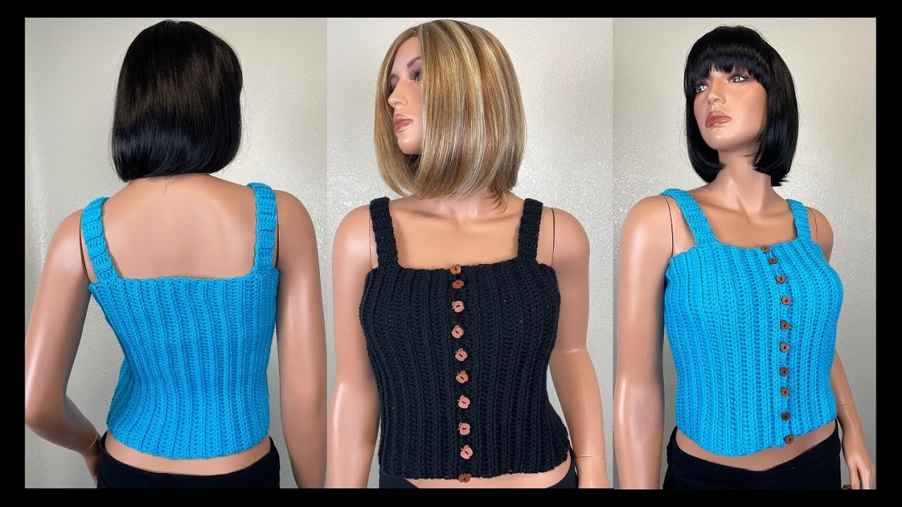 Classic Crochet Crop Top with Wooden Buttons