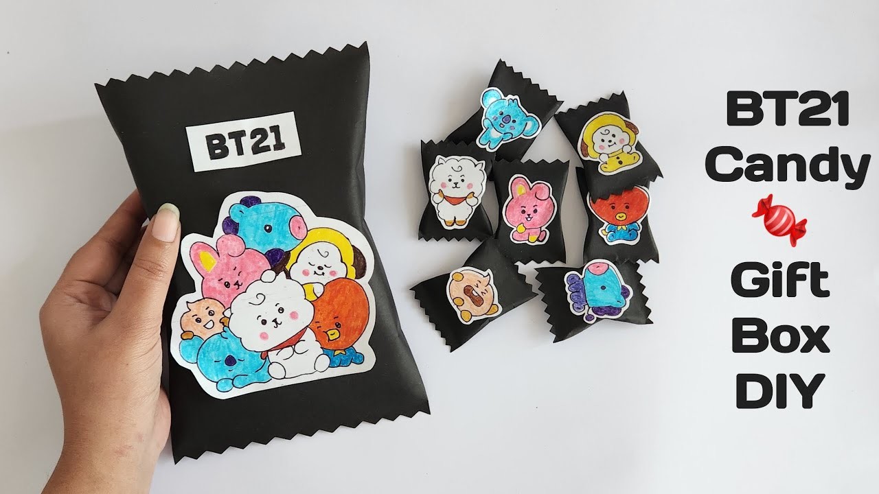 DIY BT21 Candy Gift Box | BTS Craft Gift idea for Kids | How to make Chocolate Gift Paper Pack