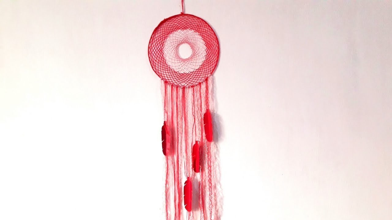 DIY DREAM GAJET MAKE WITH RED THREADS DECORATION PIECES DRAWINGS PENCIL SKETCHES CRAFTS DANGLERS