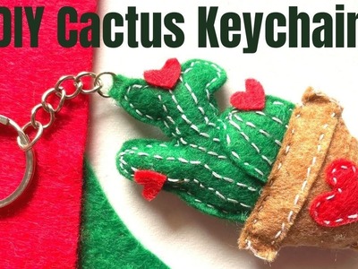 DIY Felt Heart Cactus Keyring with step by step beginner friendly instructions - DIY Felt Keychains