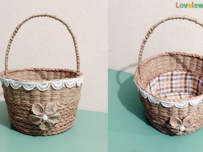 DIY flower Basket with Jute Rope and waste plastic.Diy jute Handicraft.Handicraft Ideas from Jute