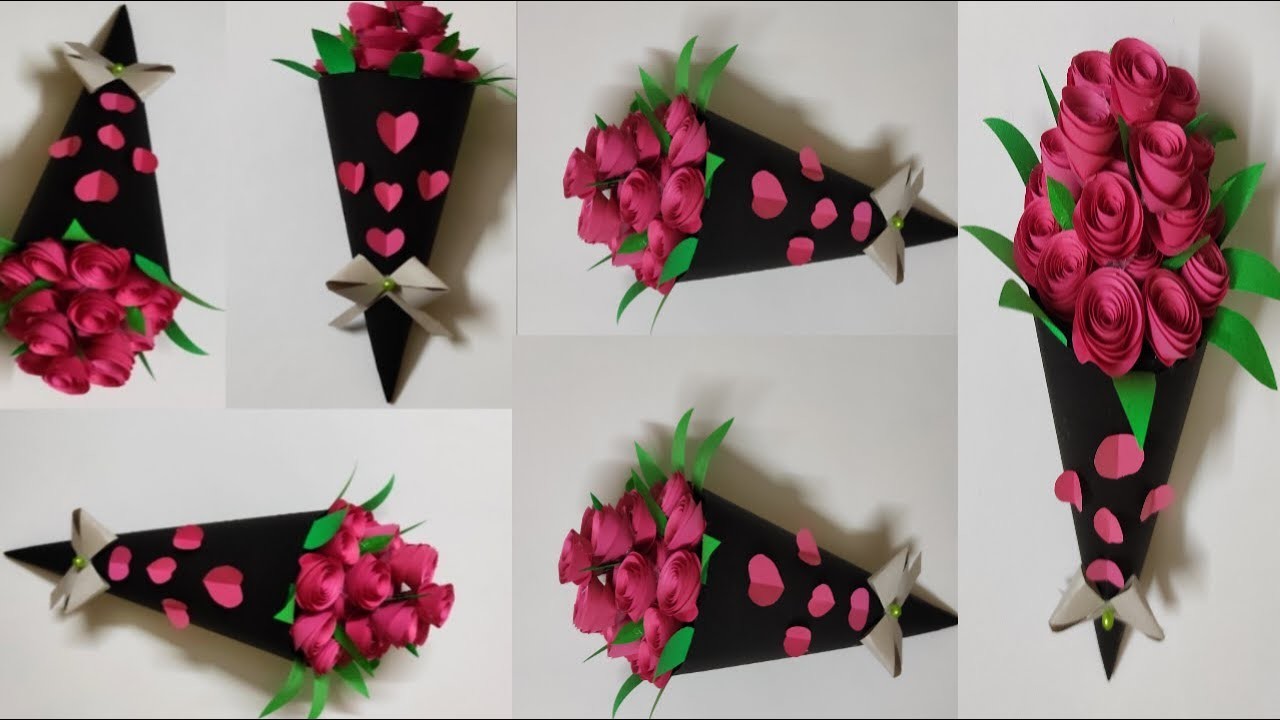 DIY Paper Flower Bouquet. Birthday Gift Ideas. Flower Bouquet Making At Home