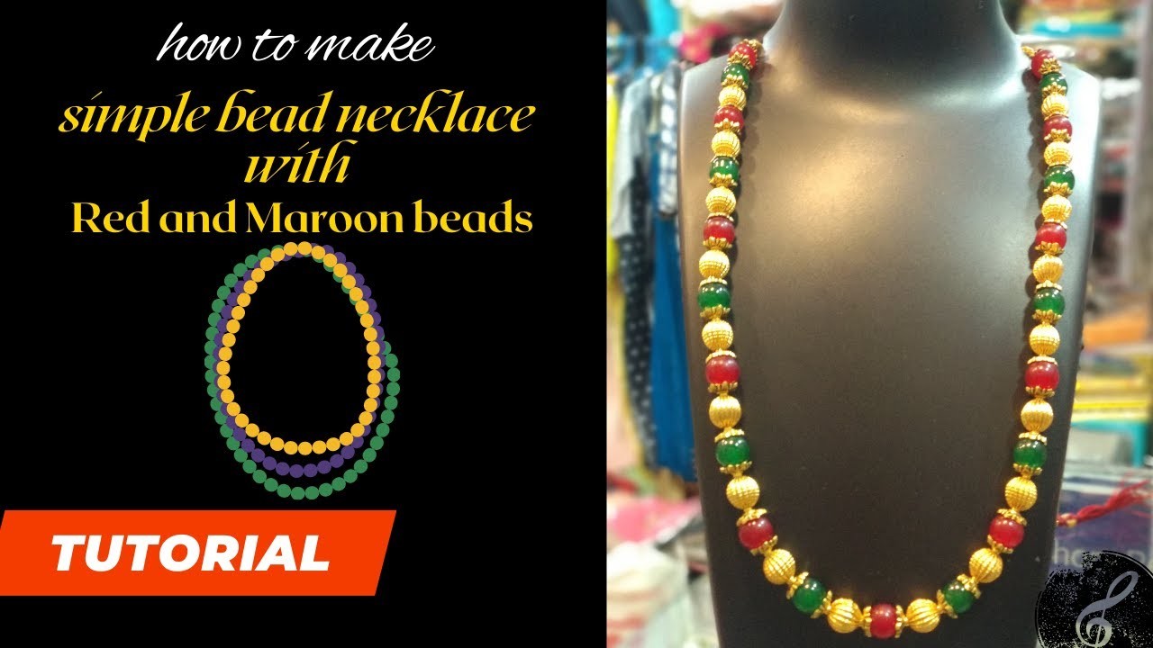 How to make a simple necklace with Green and maroon beads ||DIY jewelry making at home for beginners