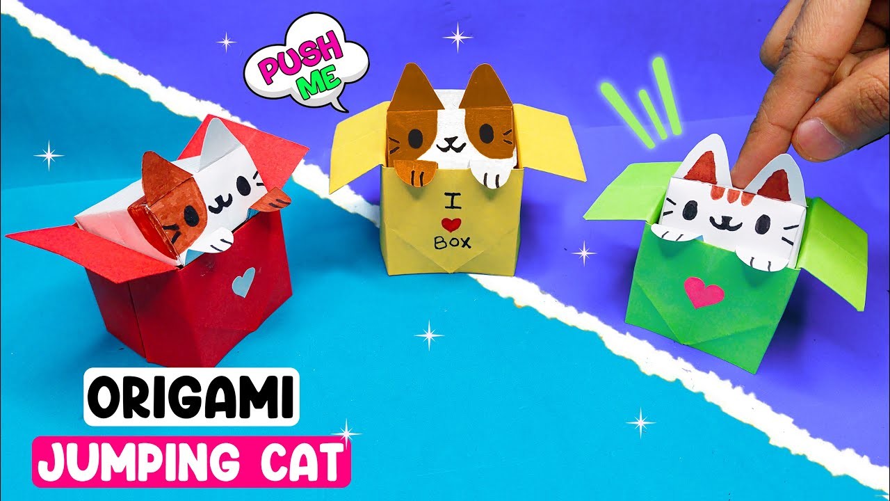 Origami Jumping Paper Cat in Box || origami pop it, DIY Fidget Toy