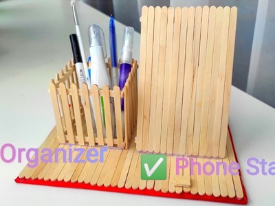 Phone stand & Organizer | DIY Crafts from Popsicle Sticks