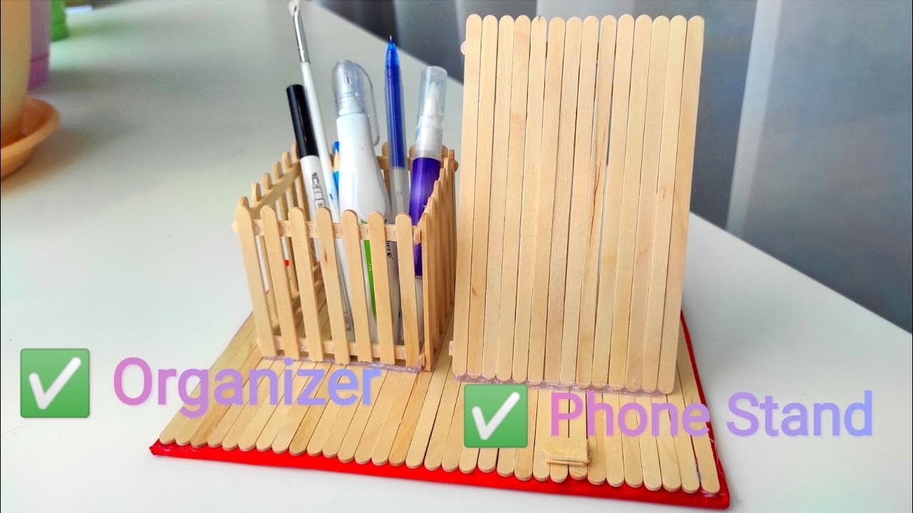 Phone stand & Organizer | DIY Crafts from Popsicle Sticks