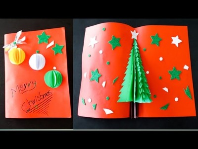 3D Christmas pop up card. How to make Christmas Tree Greeting card.Merry Christmas cards ideas