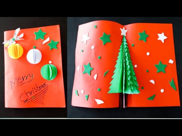 3D Christmas pop up card. How to make Christmas Tree Greeting card.Merry Christmas cards ideas