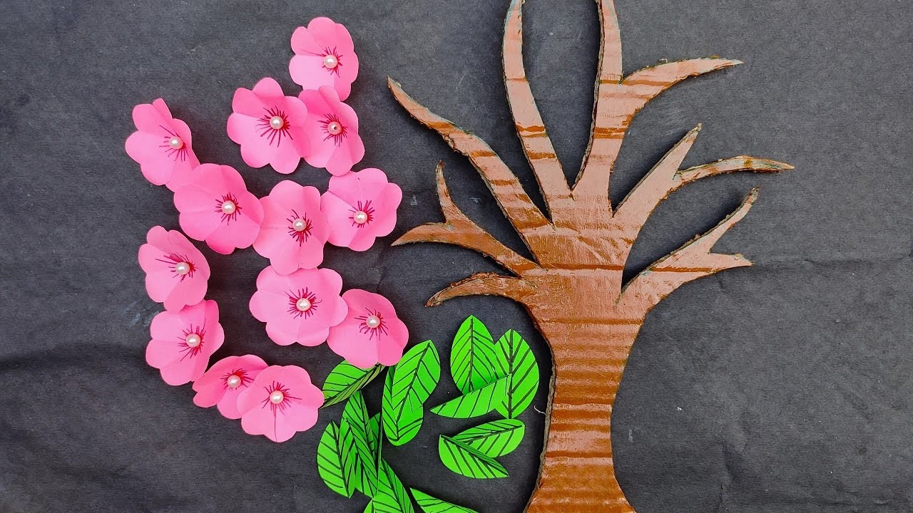 Beautiful Paper Craft Wall Hanging. Tree Flower And Leafs Craft Idea. Wall Decor.