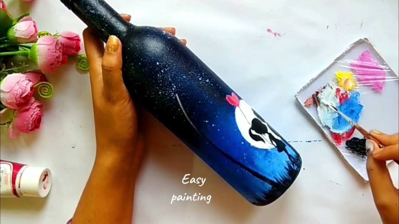 Best bottle painting ideas | DIY Glass bottle painting. Bottle designing Room Decor Projects