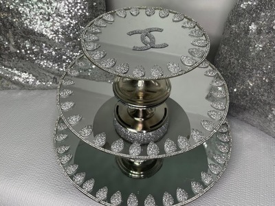 Chanel inspired 3 tier tray. #decoration.#diy #2023 home decor diy.#mirroreddecor