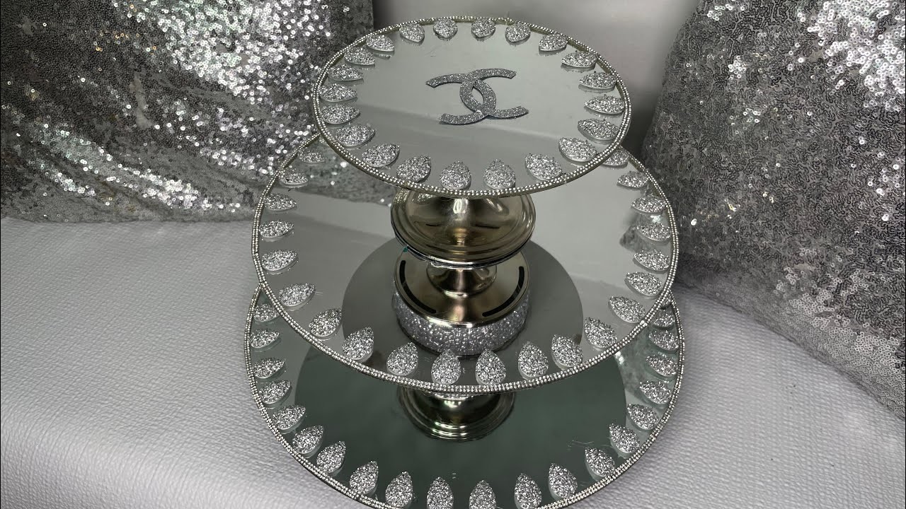 Chanel inspired 3 tier tray. #decoration.#diy #2023 home decor diy.#mirroreddecor