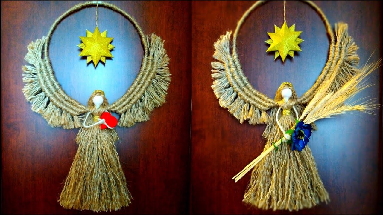 Cool gift ideas, macrame wall art ???? DIY macrame angel from jute. Tutorial how to weave an angel