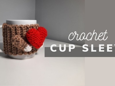 Crochet cup sleeve with a heart. Crochet Valentine's gift ideas.