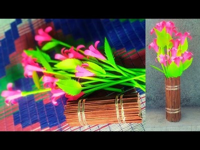 DIY Beautiful Broom stick flowers vase. Broom stick home decor idea's. Homemade decorating ideas.