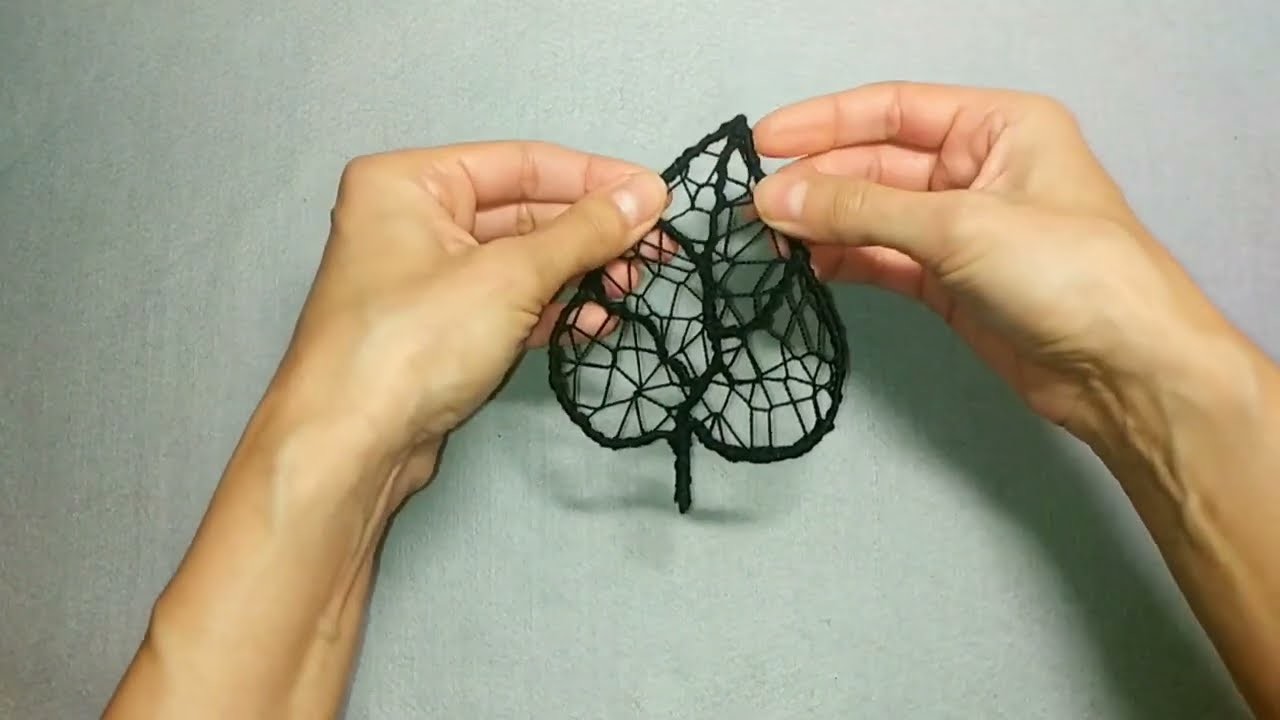 DIY beautiful needlework, hand air embroidery, thread lace leaf. Unusual handicraft, tutorial