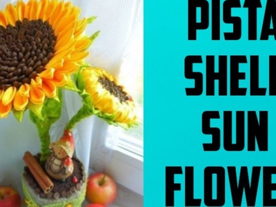 DIY. How to make Sun Flower from pista shell. Room Decor idea. pista shell craft