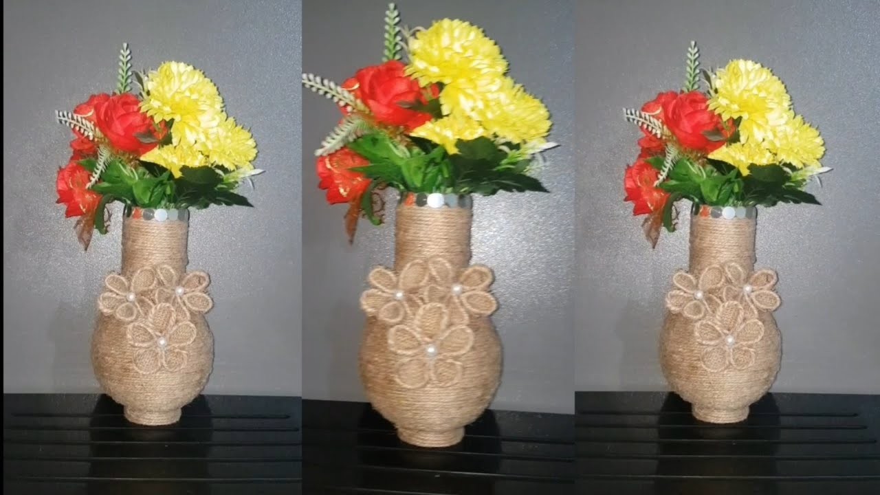 Diy jute rope flower vase || Making flower vase at home || Home decoration