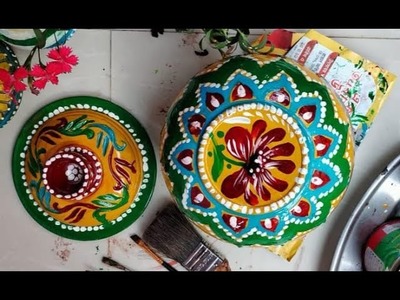 Easy pot painting |How to decorate kalash for Haldi night.Navratri |shokher hari.Matki painting