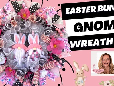 How to Make a Plaid Easter Bunny Gnome Mesh and Ribbon Wreath, Spring Home Decor DIY