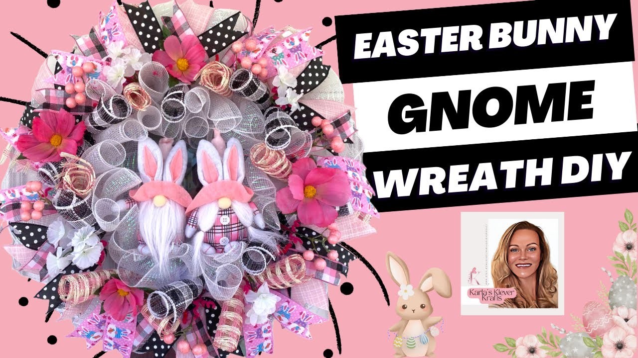 How to Make a Plaid Easter Bunny Gnome Mesh and Ribbon Wreath, Spring Home Decor DIY