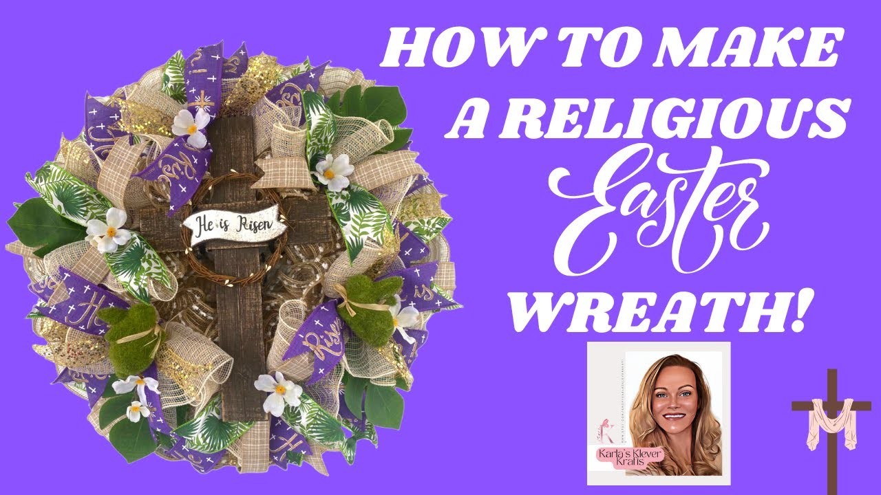 How to Make a Religious Wood Cross Easter Mesh and Ribbon Wreath, He is Risen Home Decor DIY