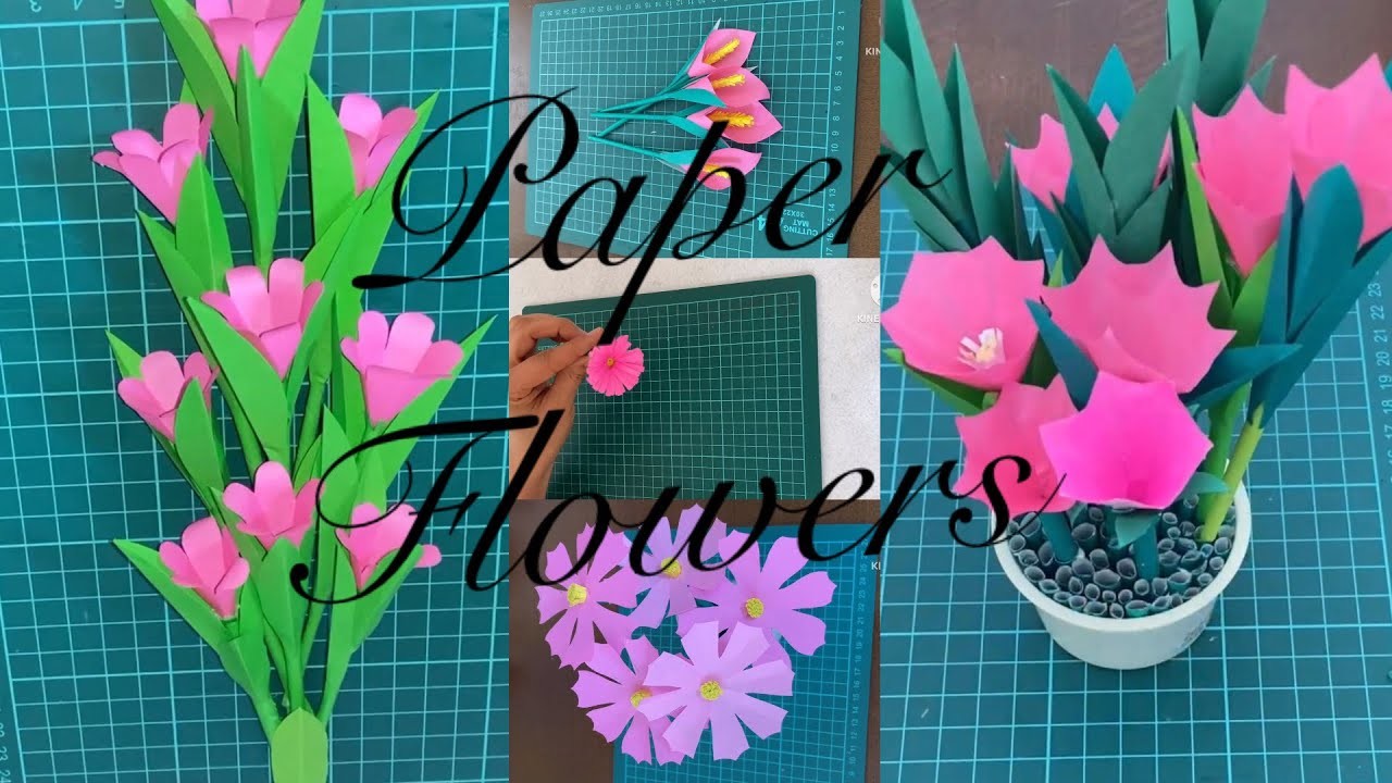 5pink color paper flowers vases decorations ideas. How to make paper flowers.