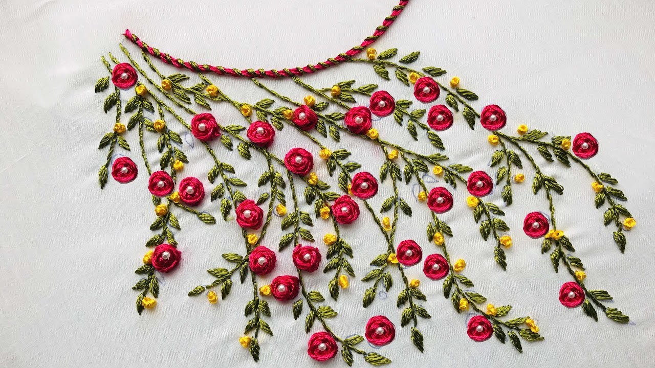 A Unique Neckline Embroidery No one Seen before - Kurti Embroidery - Beginners Hand Embroidery