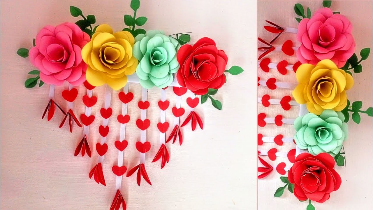 Beautiful Rose Wall Hanging Decoration. Origami paper flowers.Rose DIY wall hanging. Paper flowers