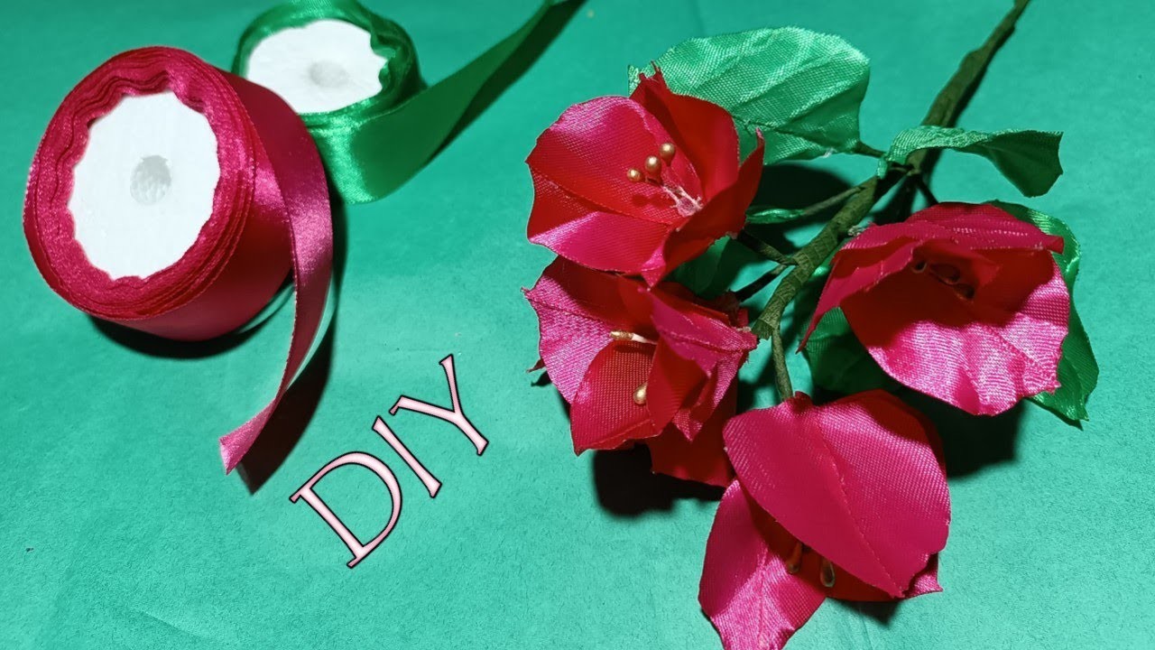 DIY | How to make satin ribbon flower easy | Bougainvillea satin ribbon flower