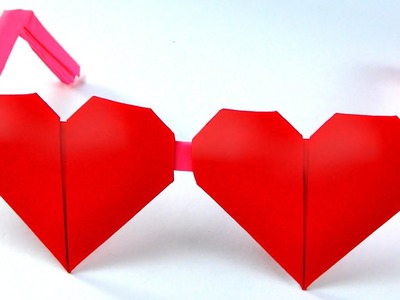 DIY Origami Paper Heart Glasses. How to make paper sunglasses without glue. Paper Glasses Tutorial