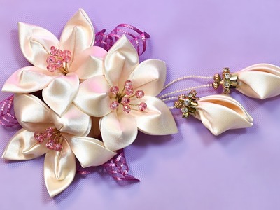 DIY Ribbon flowers.How to make decorative flowers with ribbon