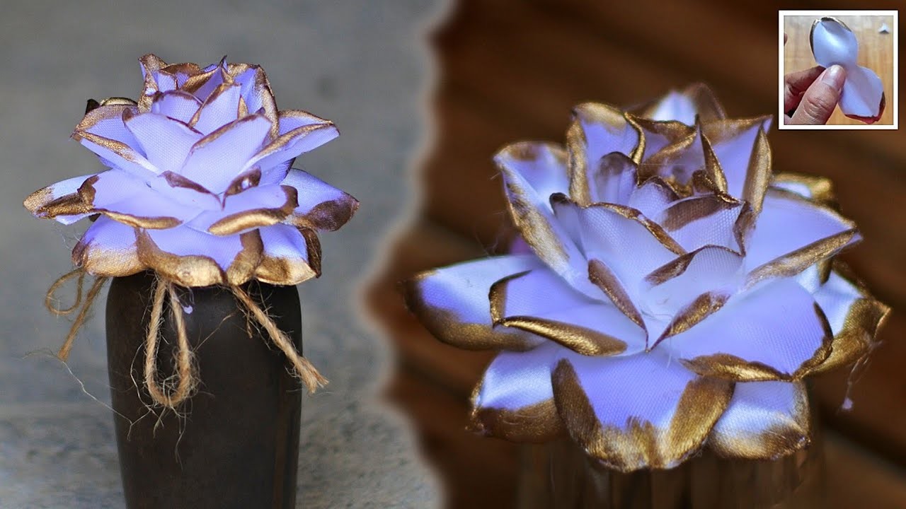 DIY Ribbon Rose Flower | How to make ribbon satin rose | Luxury Flower Making | Luxury Ribbon Work