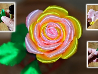 DIY Ribbon Rose Flower | How to make ribbon satin rose | Ribbon Flower Making | Ribbon Work