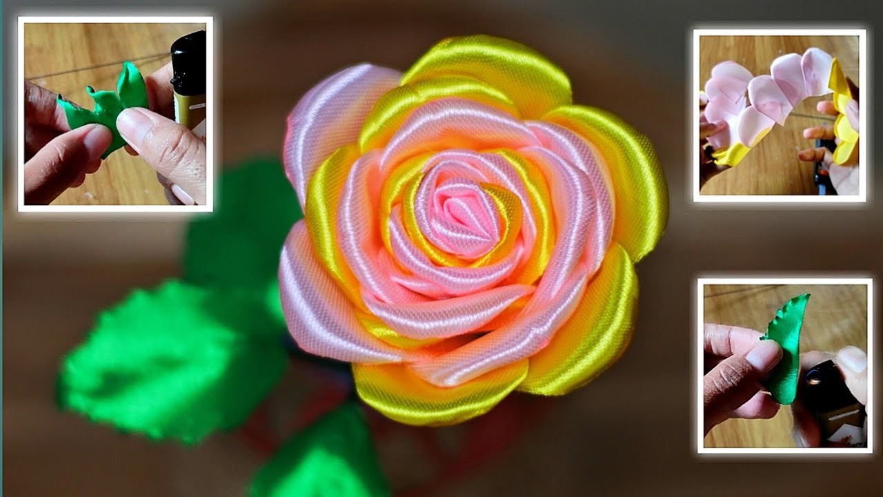 DIY Ribbon Rose Flower | How to make ribbon satin rose | Ribbon Flower Making | Ribbon Work