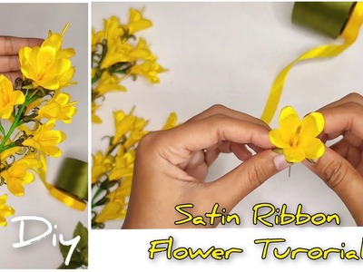 DIY| Tutorial Satin Ribbon Flower Easy | yellow flower ????????
