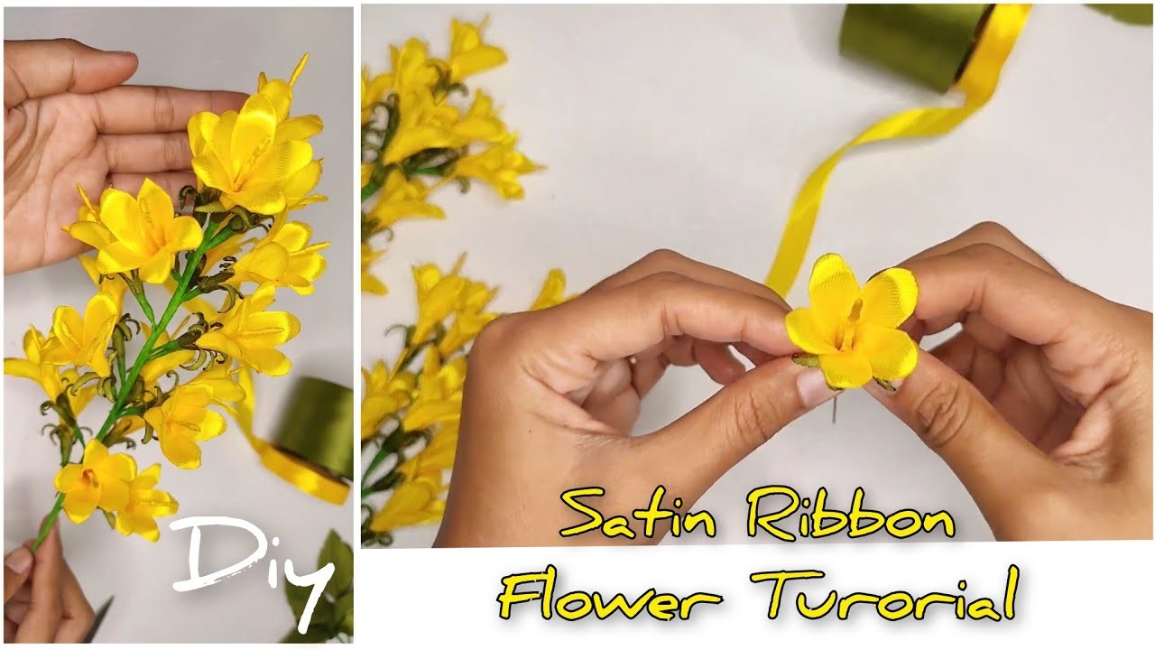 DIY| Tutorial Satin Ribbon Flower Easy | yellow flower ????????