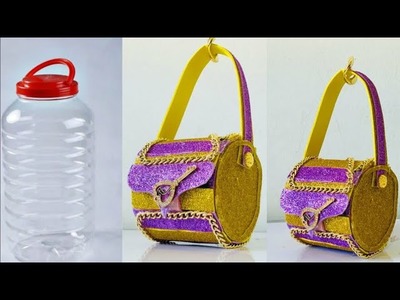 Hand made bag made out of plastic bottle and glitter paper  | DIY |