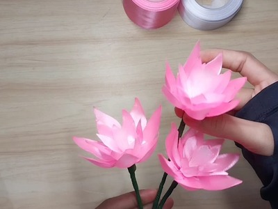 HOW TO MAKE EASY SATIN RIBBON FLOWERS DIY | Tutorial Cara Membuat Bunga dari Pita Satin