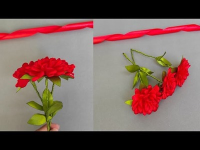 How to make Rose with Ribbon. Satin Ribbon Rose flower craft. Ribbon Flowers Easy