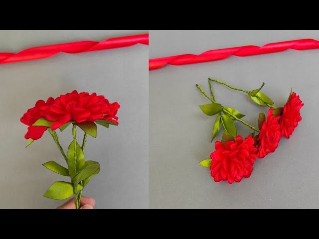 How to make Rose with Ribbon. Satin Ribbon Rose flower craft. Ribbon Flowers Easy