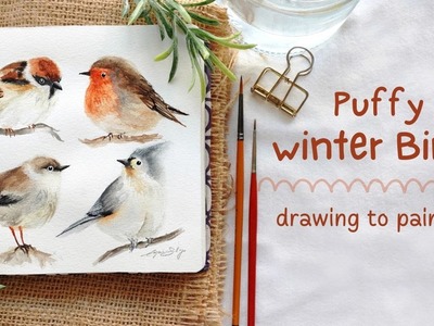 Puffy Winter Birds with Watercolors: Step by Step Tutorial ????