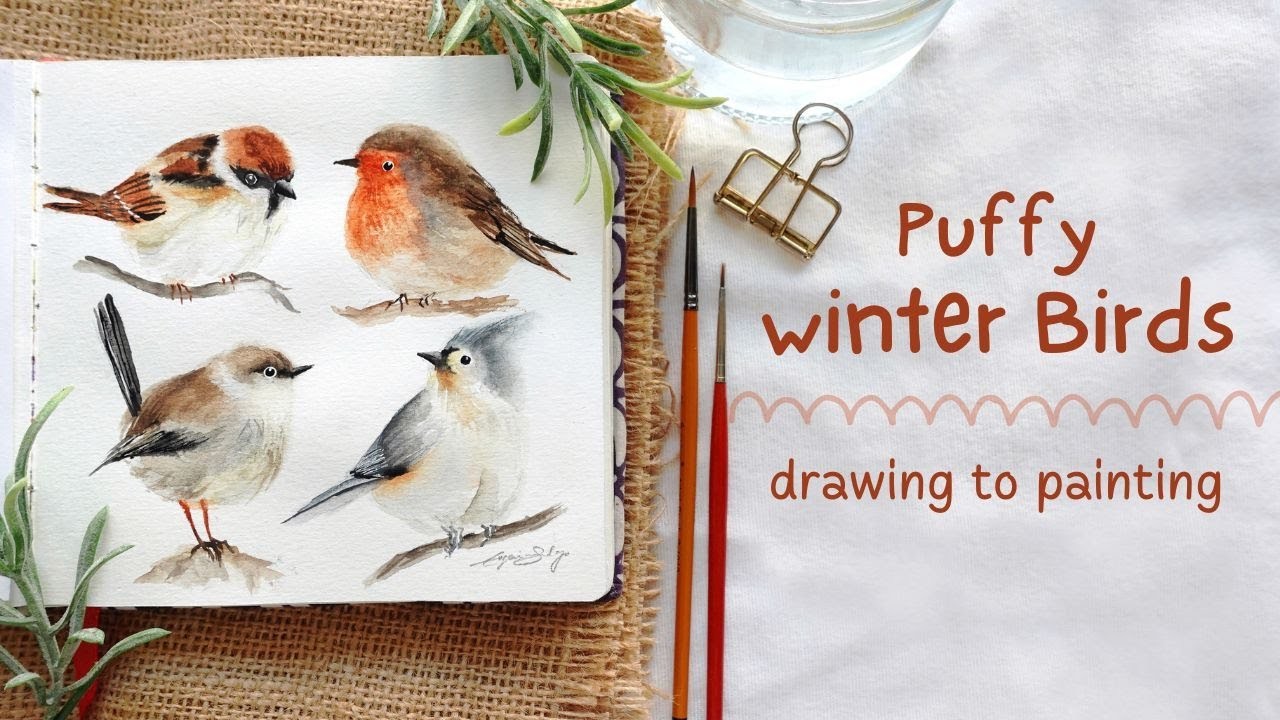 Puffy Winter Birds with Watercolors: Step by Step Tutorial ????