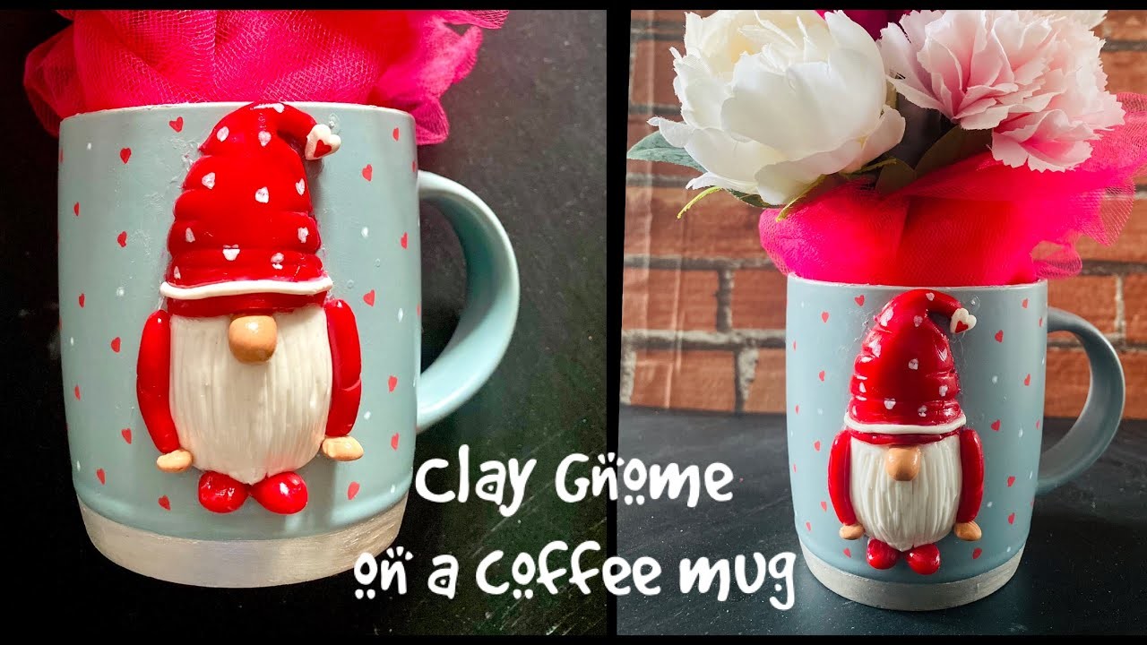 Clay Gnome on a coffee mug | Polymer clay | Lamasa Clay | Valentine’s day special gift | Gonk | Cute