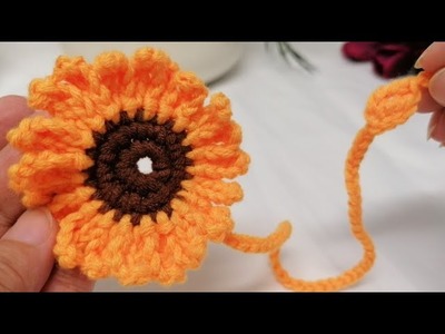 Crochet sunflower step by step.crochet bookmark