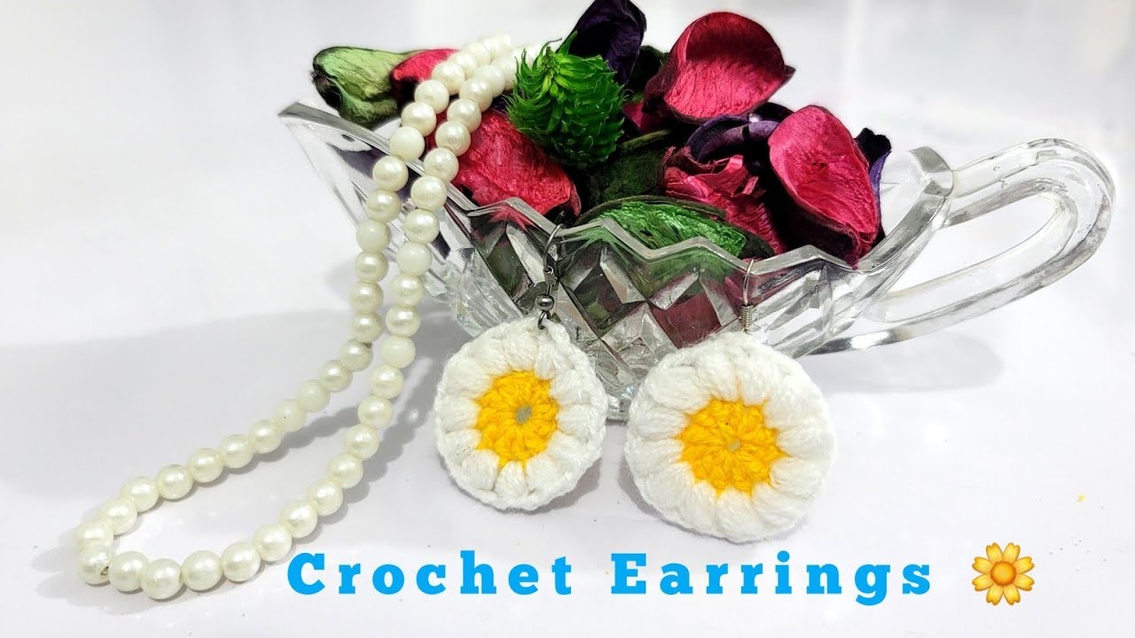 Dahlia Earrings | Easy Crochet Earrings Tutorial#crochetearring#crochet#crochê  @meesembroidery37