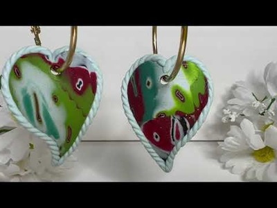DIY Amazing Heart Earrings the Mokume Gane Technique from clay * Polymer clay tutorial